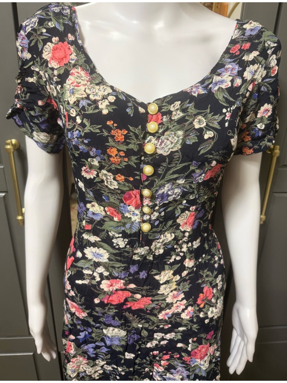 Vintage 90s Bila Cottagecore Maxi Dress -Dark Floral Rayon Boho Whimsygoth - Picture 5 of 12